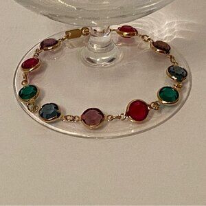 SWAROVSKI BRACELET GOLD PLATE BEZEL SET LINKS CRYSTAL RED GREEN BLUE SWAN MARK